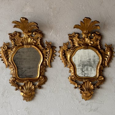 Pair of 19th C. Feathered Giltwood Venetian Mirrors