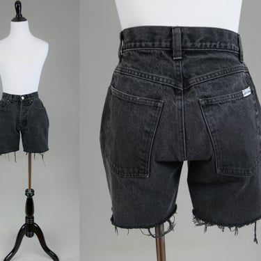 90s Black Cut Off Jean Shorts - 25" waist Cut Offs - Cotton Denim - Arizona - Vintage 1990s - XS S 