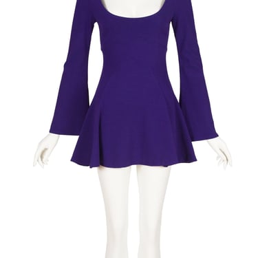 Nicole Miller 1990s-does-1960s Vintage Mod Purple Rayon Jersey Mini Dress Sz XS S 