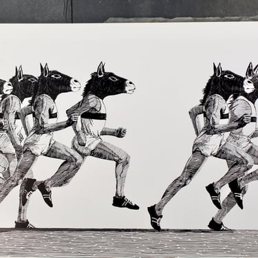 Donkey Race by Christopher Bing, 1985, Plate 6 of 6 Portfolio - Political Art - Democratic Political Poster of the 1984 Presidential Race 