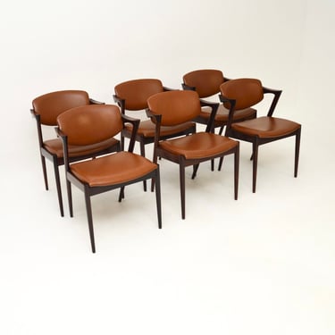Set of Six Danish Vintage Rosewood Model 42 Dining Chairs by Kai Kristiansen