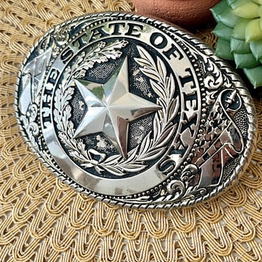 Big Cowboy Belt Buckle, Texas, Ornate Design, Lone Star, Rodeo, Country Western, Silver Tone, Vintage 