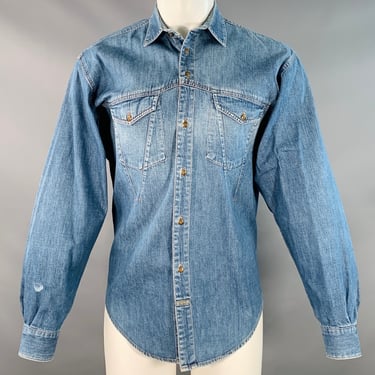 MARITHE+FRANCOIS GIRBAUD Vintage Size S Blue Cotton Denim Long Sleeve Shirt