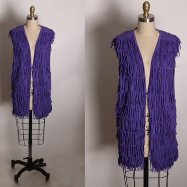 1980s Purple Fringe Sleeveless Hip Length Shaggy Button Front Vest by Milee and Me by Moon Craft -L 