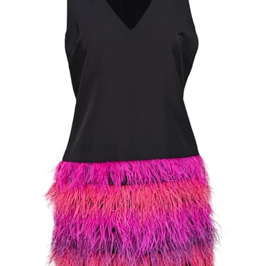 Milly - Black Sheath Dress w/ Pink Feather Trim Sz 10