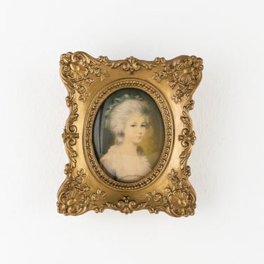 Vintage Cameo Creation, Small Framed Lady Portrait Print in Ornate Gold Frame, Cameo of Maria Cosway, Small Wall Decor 