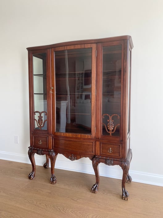 NEW - Antique Claw and Ball Display China Cabinet Hutch, All Glass, Vintage Dining Room Furniture 