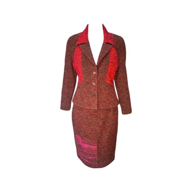 Christian Lacroix 1990's Red Boucle and Loop Knit Skirt Suit, NWT