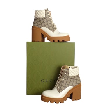 GUCCI- NIB Supreme Print Ankle Boots, Size 37.5