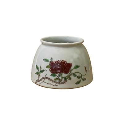 Chinese Off White Porcelain Red Flower Graphic Display Bowl Container ws3231E 