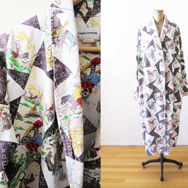 Vintage Cowboy Print Robe S M  - 90s Country Western Cotton Dressing Lounge Robe - Novelty Print Southwest Quirky 