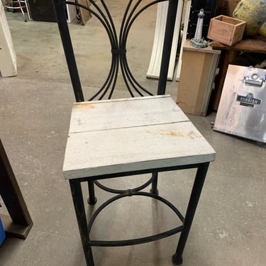 Iron chair with wood seat, 43 1/2” tall