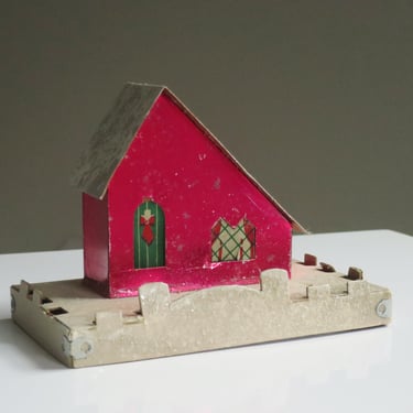 1940s Large Red Foil Putz House, Holiday Village Decoration, See Description 