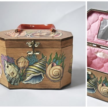 vtg 1960s *Rare* Billie Ross wooden seashell Print quilt lined box purse | retro 60s | size small summer pinup bag handbag spring beach 
