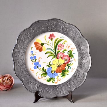 Vintage Porcelain Plate Wall Decor Zinc Frame Hand Painted Plate Home Decor 