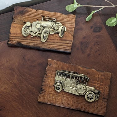 Pair of Vintage Wood Slab Early 1900s Cars Fiat Itala and Hispano Suiza 