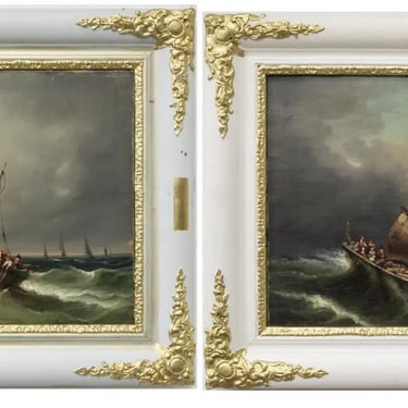 Painting, Oil, Canvas, Framed, Pair,(2) "Ships On Stormy Seas", Gorgeous!