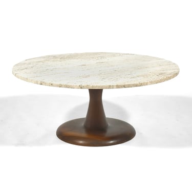 Mid-Century Coffee Table in Walnut and Travertine
