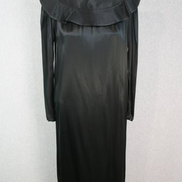 1980-90s - ALBERT NIPON - Black - Cocktail Dress - Ruffled - Sleek - Estimated size 10/12 