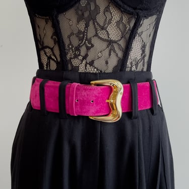 pink leather belt 80s vintage hot pink suede statement belt 