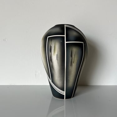 Vintage Modernist Art Ceramic Vase With Geometric Design 