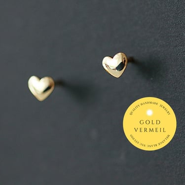 E071 18k gold vermeil tiny heart stud earring, dainty heart stud, heart earring, dainty heart ear studs, gold vermeil heart stud earring 