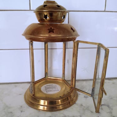 Vintage 2000 HITC Made in India Candle Lantern with Glass and Closing Door Star Details 