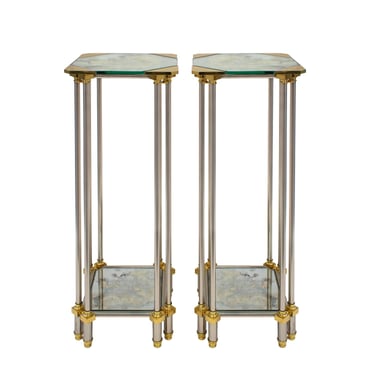 Jansen Exquisite Pair of Pedestals with Antique Mirrored Glass 1940s (Each Signed)