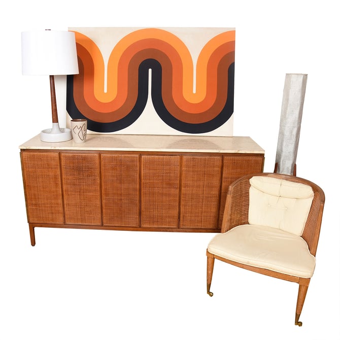 The Calvin Group by Paul McCobb &#8212; Travertine + Cane Credenza | Buffet | Sideboard