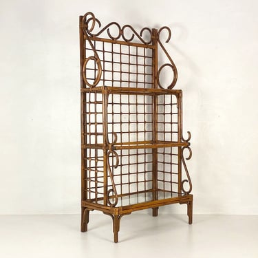 Vintage Bent Bamboo and Rattan Bakers Rack, Circa 1970s - *Please ask for a shipping quote before you buy. 