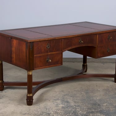 French Empire Style Mahogany Writing Desk W/ Red Leather Top 