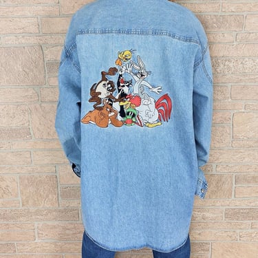 90's Looney Tunes Menswear Embroidered Jean Shirt 