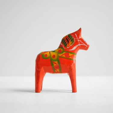 Vintage Small Red Dala Horse from Sweden, Hand Painted Wood Dala Horse 