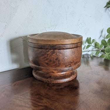 Vintage Turned Wood Storage Bowl with Lid Candy Dish 