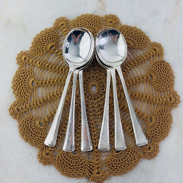 Antique Ryals Soup Spoon set of 6, embossed rims, English silver plate EPNS A1 for soup dessert wonderful patina wedding silver vintage gift 