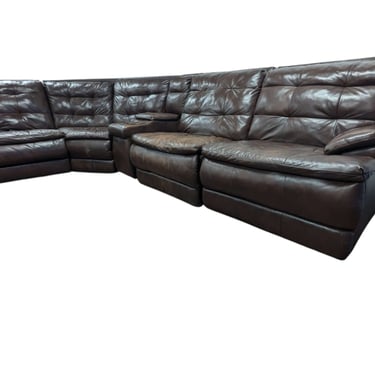 Brown Leather Modular Sectional – 3 Recliners