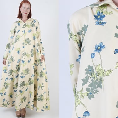 David Brown California Nightgown, Vintage Lounge Caftan, Full Zip House Dress, Tag Size Large 