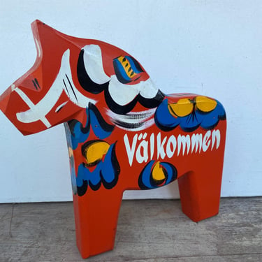 Vintage Dala Horse Sign 2 Sided Welcome Come Again Sign, Valkommen, Kom Igen, Wood Horse Sign, Equestrian, Scandi, Housewarming, No Hardware 