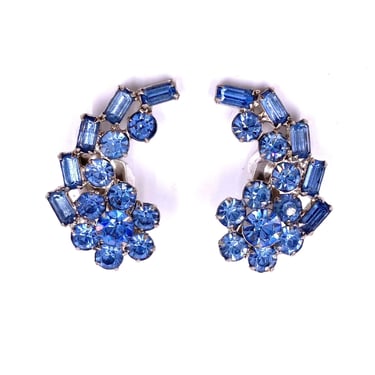 Vintage 1950's Ice Blue Ear Climber Clip-On Earrings 