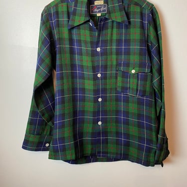 50’s wool plaid Eomen’s blouse~ 1940’s-1950’s outdoors wear VTG skiing Wide blousy sleeves winter shirts Medium 