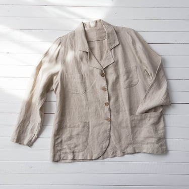 beige linen shirt | 90s vintage minimal lightweight chore coat blazer jacket heavy button down shirt 