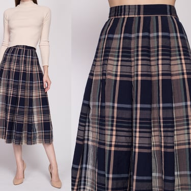 S| 70s Miss Pendleton Plaid Pleated Midi Skirt - Small, 26" | Vintage Wool High Waisted Preppy Schoolgirl Skirt 