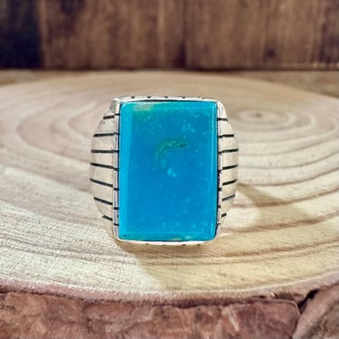 POOLSIDE Small Square Sterling Silver & Turquoise Ring | Navajo, Native American Southwestern Jewelry | Size 11 