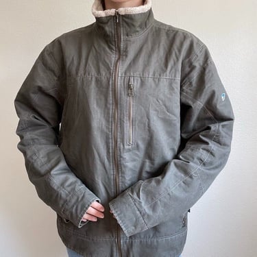 Kuhl Mens Tactical Hiking Olive Green Fleece Collar Full Zip Jacket Sz XL 