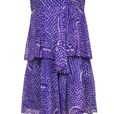 BCBG Max Azria - Purple & White Strapless Tiered Scarf Hem Silk Dress Sz S