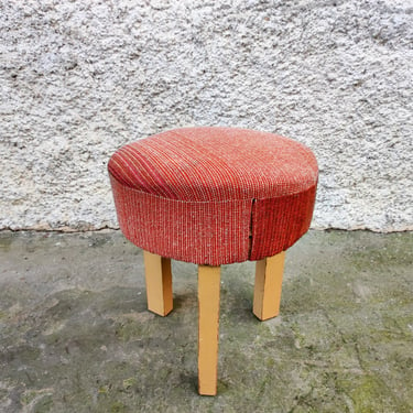 Vintage Tripod Stool / Mid Century Stool/ Retro Tripod Stool/ Old Taburette /Red Stool With Spings/ Springs Stool/Home Decor/Yugoslavia/ 70s 