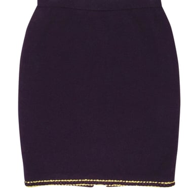 St. John - Dark Purple Knit Skirt w/ Gold Scalloped Trim Sz 4