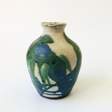 Vintage Studio Pottery Blue and Green Drip Glaze Vase 