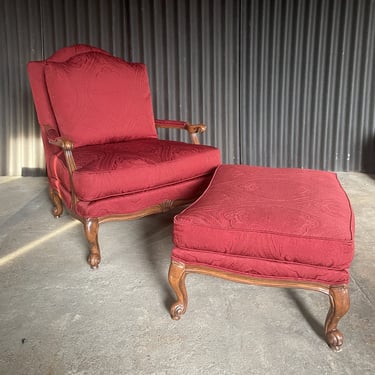 French Bergere Chair and Ottoman by Ethan Allen 
