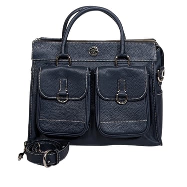 Dooney & Bourke - Navy Blue Pebbled Leather Double Pocket Front Shoulder Bag